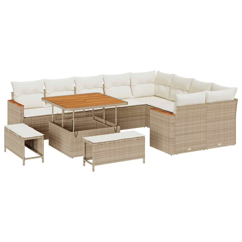 Garten-Sofa-Set mit Kissen 12 pcs Beige Poly Rattan