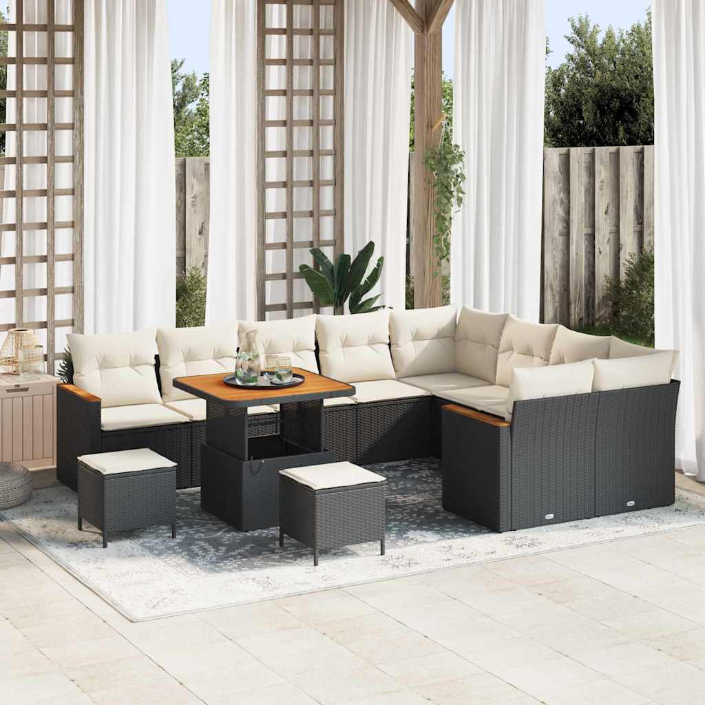Garten-Sofa-Set mit Kissen 12 pcs Schwarz Poly Rattan