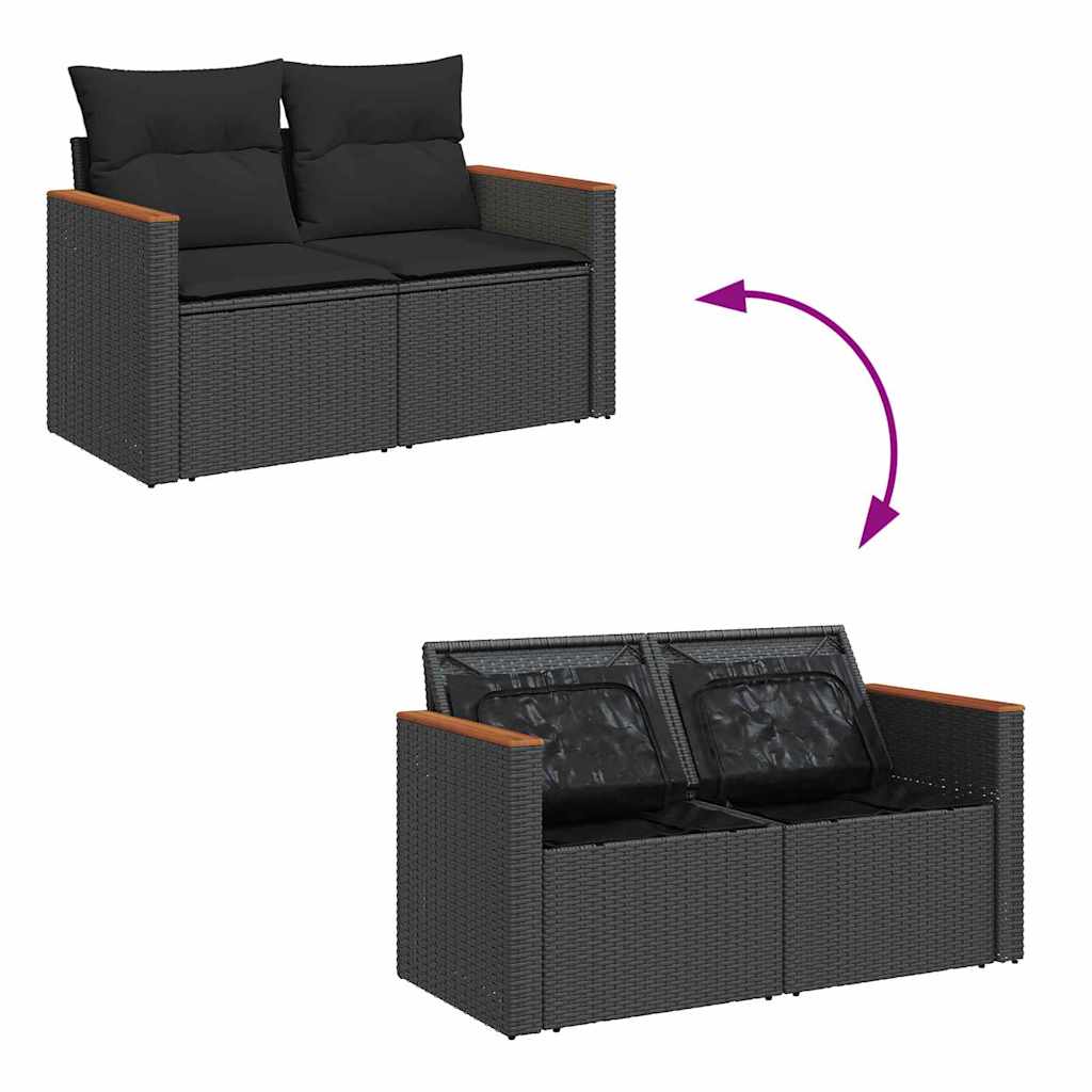 Garten-Sofa-Set mit Kissen 13 pcs Schwarz Poly Rattan