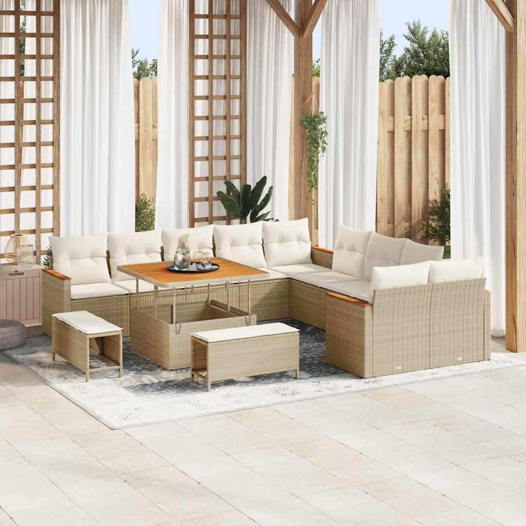 Garten-Sofa-Set mit Kissen 13 pcs Beige Poly Rattan