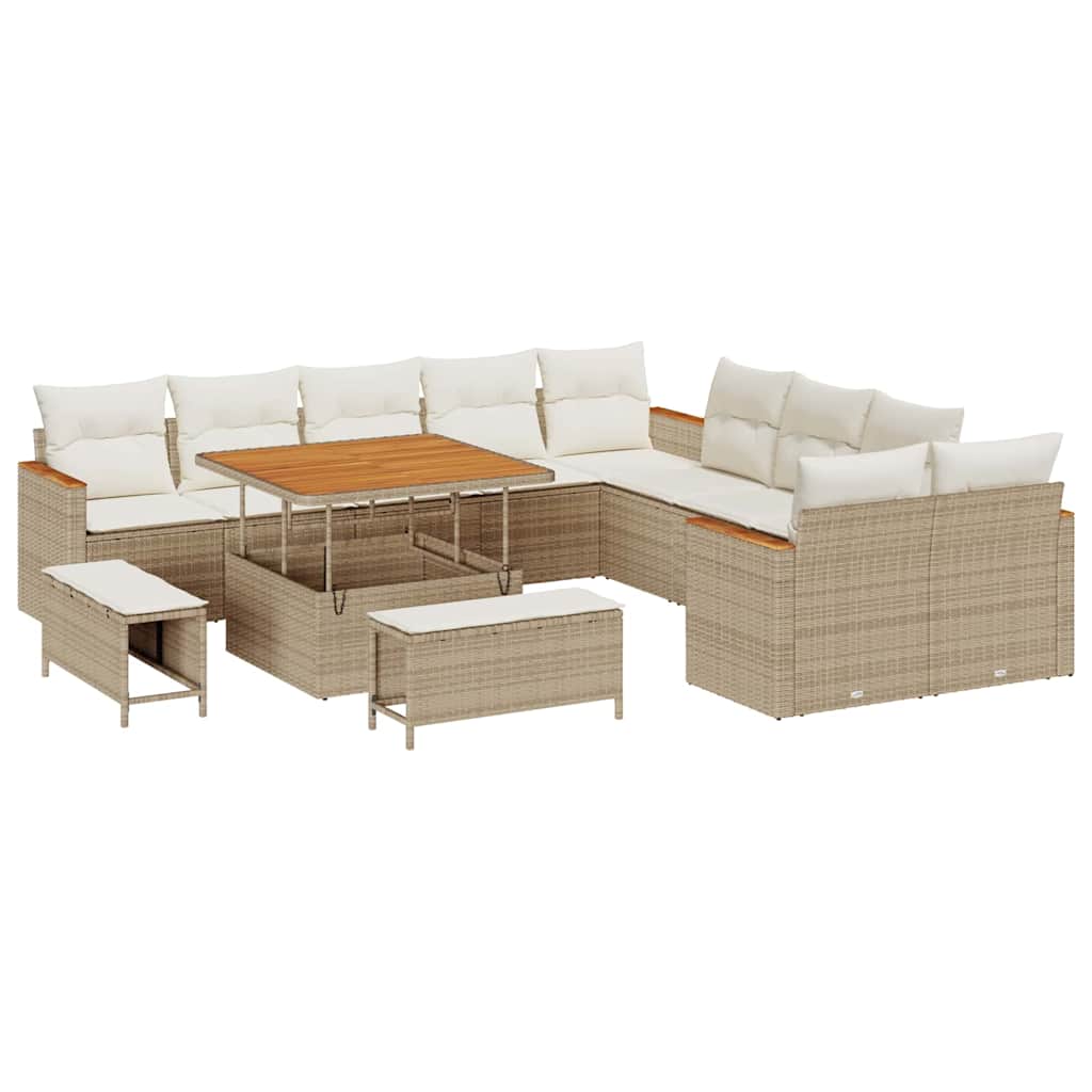 Garten-Sofa-Set mit Kissen 13 pcs Beige Poly Rattan