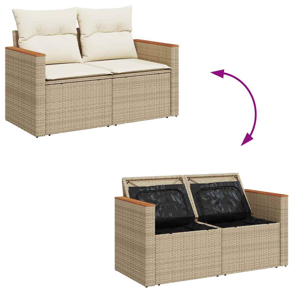 Garten-Sofa-Set mit Kissen 13 pcs Beige Poly Rattan