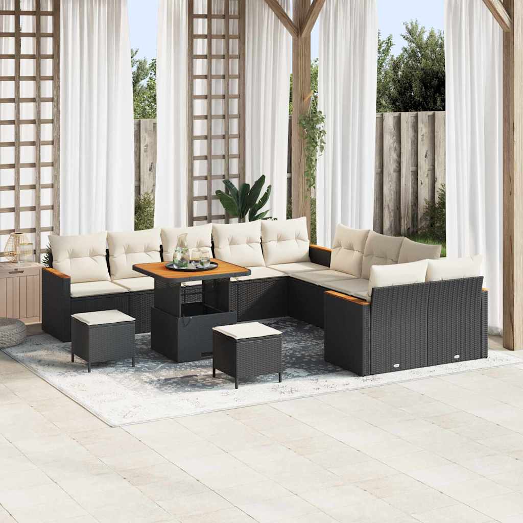 Garten-Sofa-Set mit Kissen 13 pcs Schwarz Poly Rattan