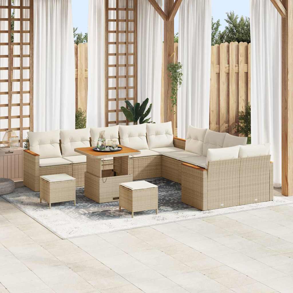 Garten-Sofa-Set mit Kissen 13 pcs Beige Poly Rattan