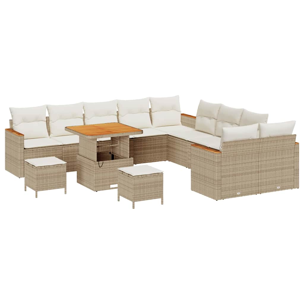 Garten-Sofa-Set mit Kissen 13 pcs Beige Poly Rattan