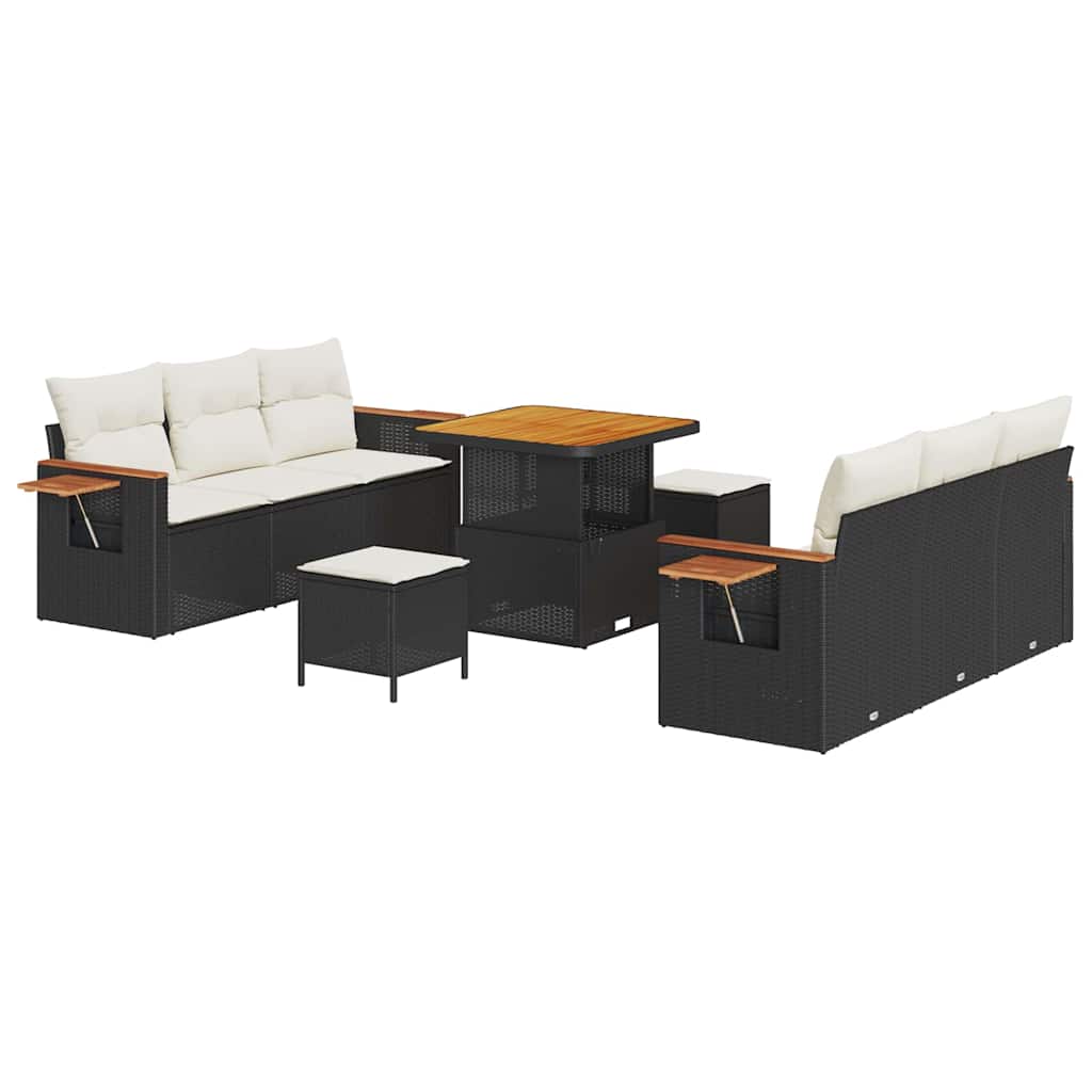 Garten-Sofa-Set mit Kissen 9 pcs Schwarz Poly Rattan