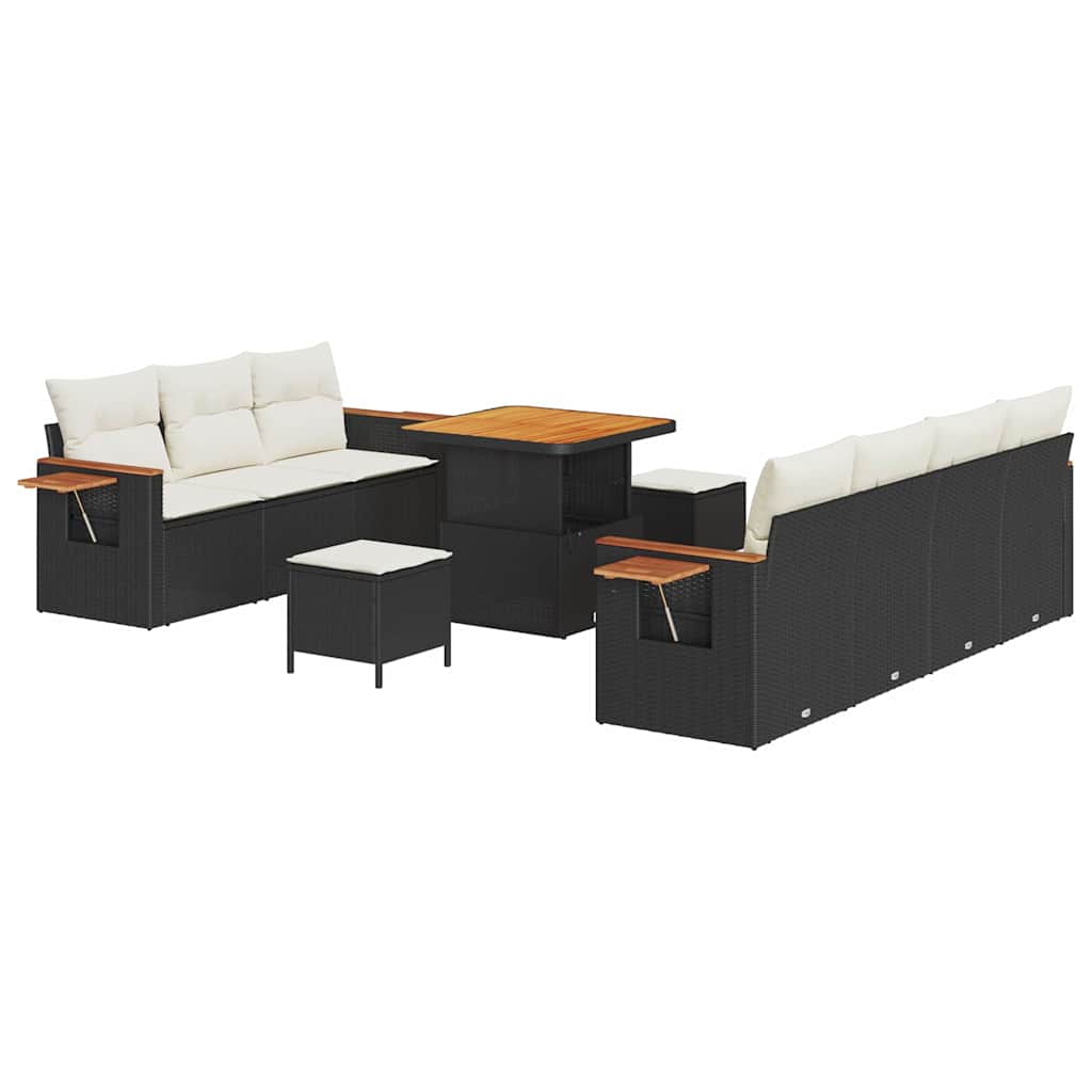 Garten-Sofa-Set mit Kissen 10 pcs Schwarz Poly Rattan