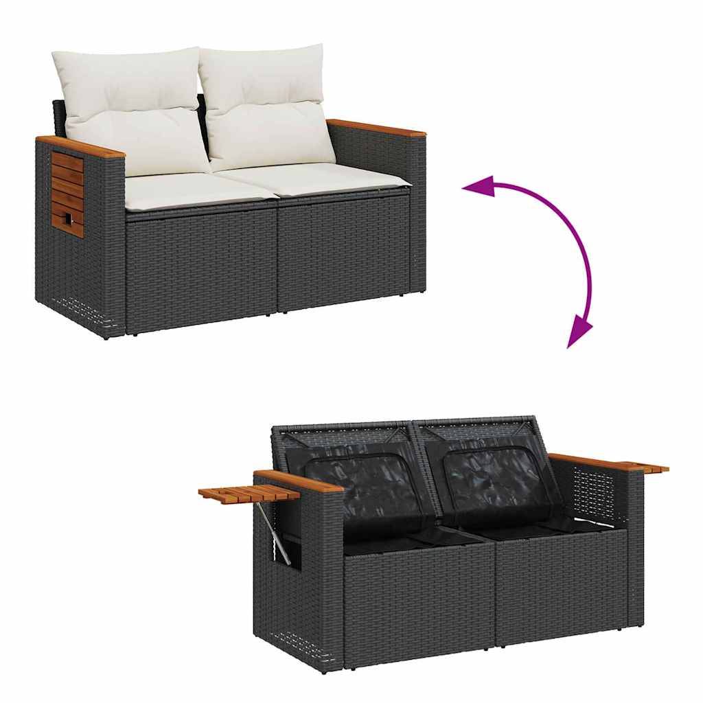 Garten-Sofa-Set mit Kissen 10 pcs Schwarz Poly Rattan