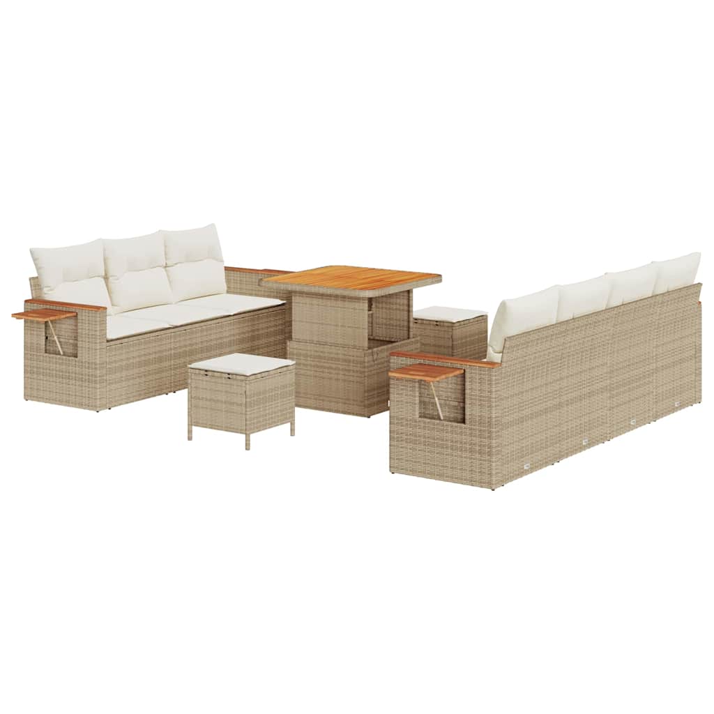 Garten-Sofa-Set mit Kissen 10 pcs Beige Poly Rattan