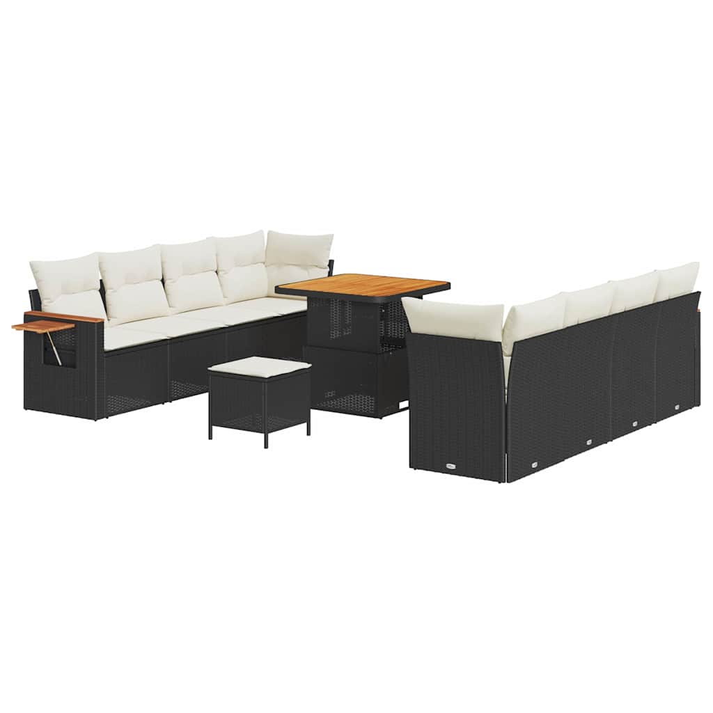 Garten-Sofa-Set mit Kissen 11 pcs Schwarz Poly Rattan