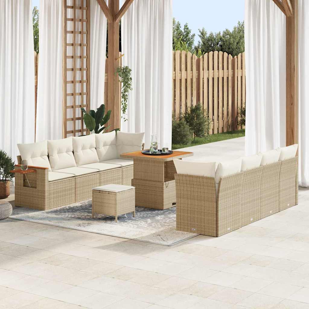 Garten-Sofa-Set mit Kissen 11 pcs Beige Poly Rattan