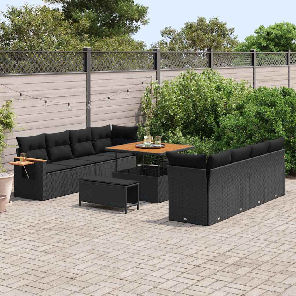 Garten-Sofa-Set mit Kissen 11 pcs Schwarz Poly Rattan