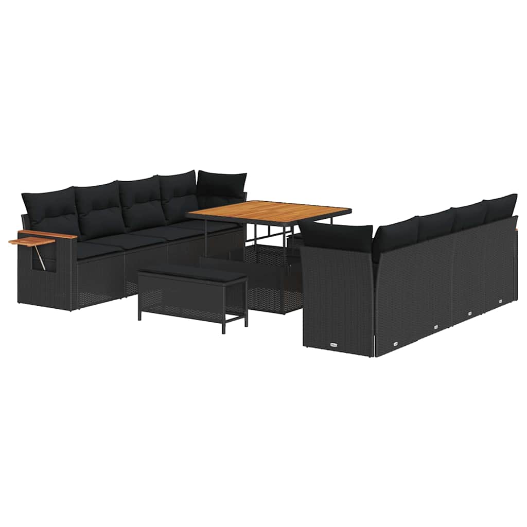 Garten-Sofa-Set mit Kissen 11 pcs Schwarz Poly Rattan