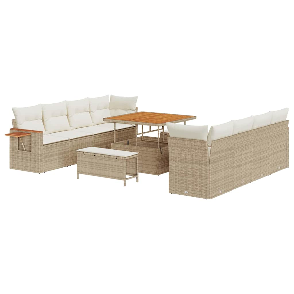 Garten-Sofa-Set mit Kissen 11 pcs Beige Poly Rattan