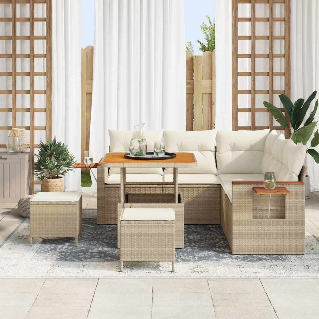 Garten-Sofa-Set mit Kissen mit Speicher 8 pcs Beige Poly Rattan