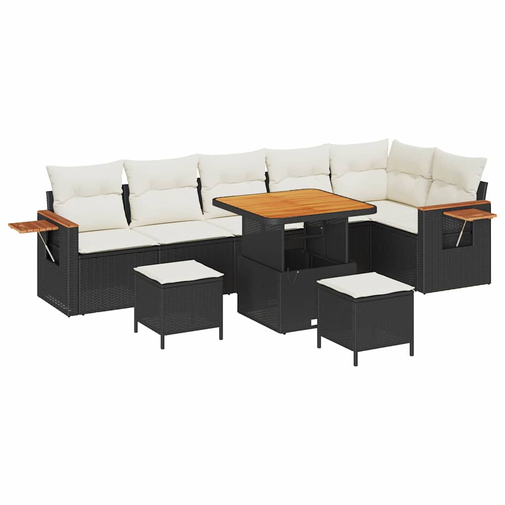 Garten-Sofa-Set mit Kissen 9 pcs Schwarz Poly Rattan