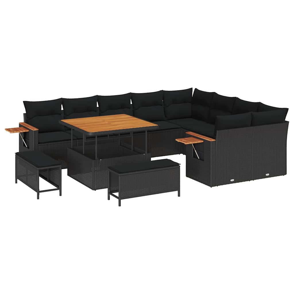 Garten-Sofa-Set mit Kissen 12 pcs Schwarz Poly Rattan