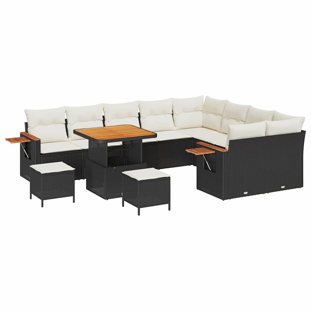 Garten-Sofa-Set mit Kissen 12 pcs Schwarz Poly Rattan