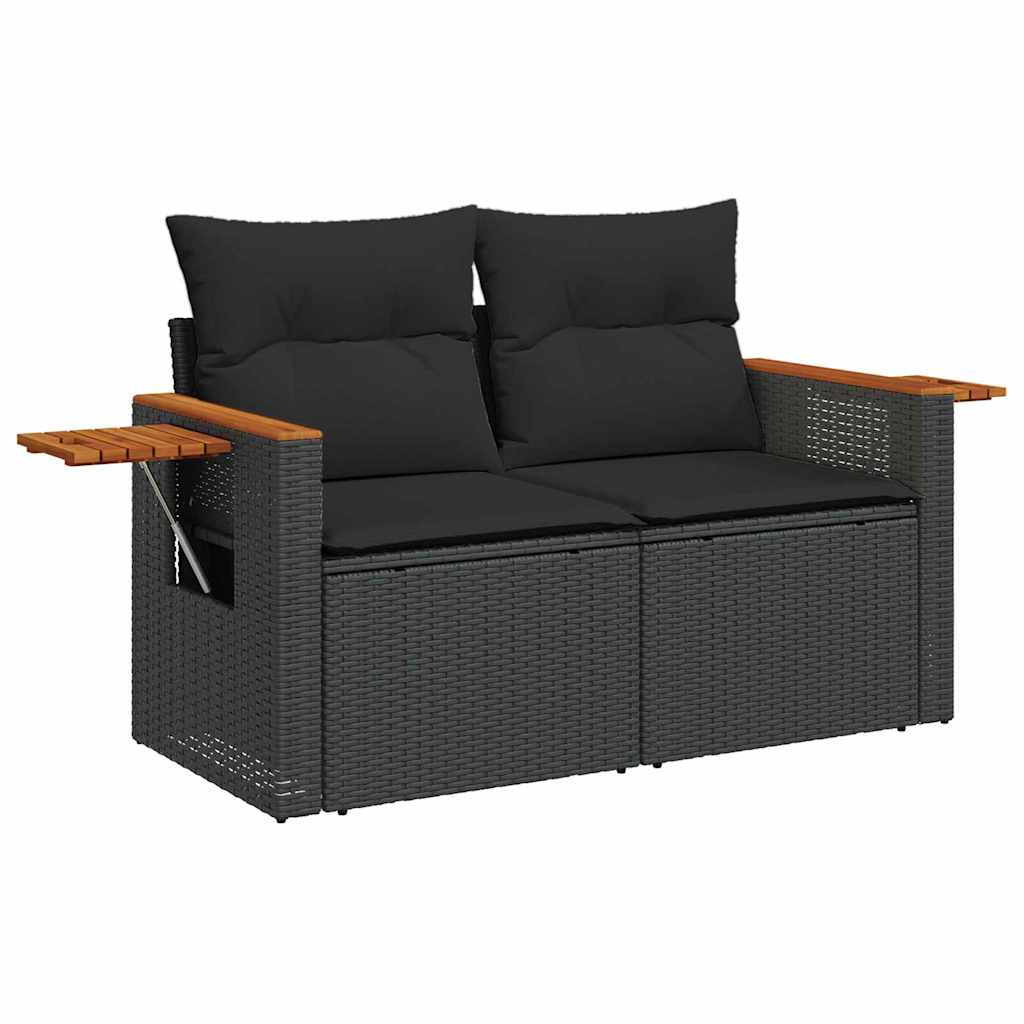 Garten-Sofa-Set mit Kissen 13 pcs Schwarz Poly Rattan