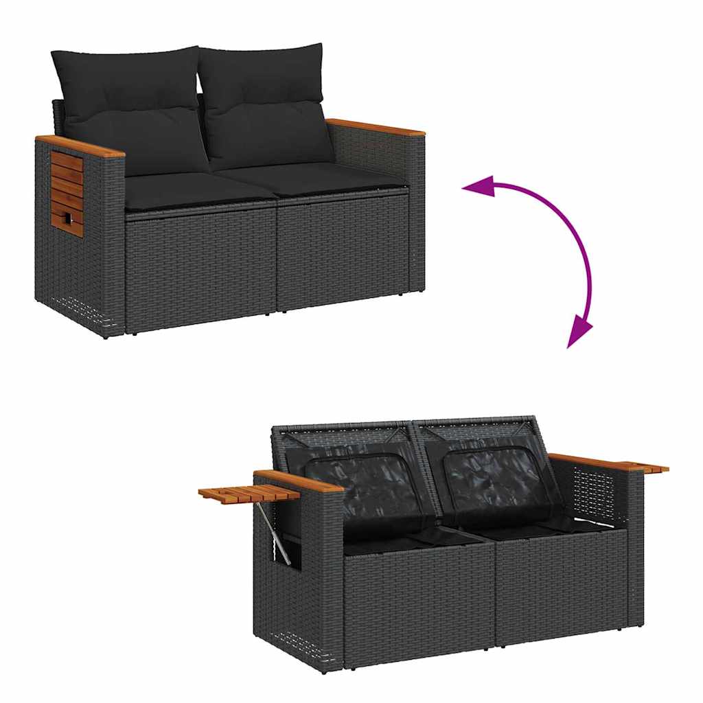 Garten-Sofa-Set mit Kissen 13 pcs Schwarz Poly Rattan