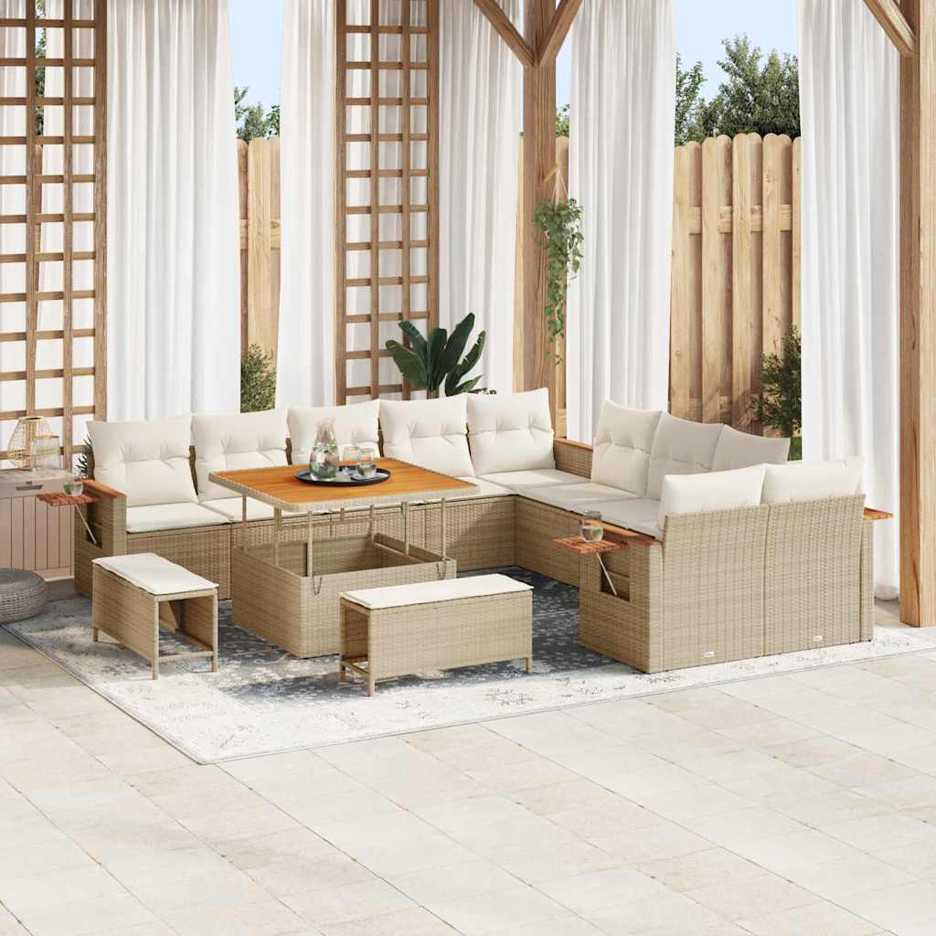 Garten-Sofa-Set mit Kissen 13 pcs Beige Poly Rattan