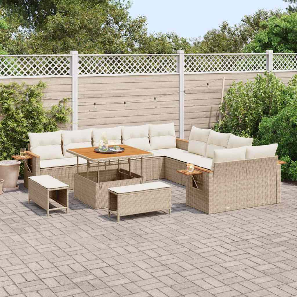 Garten-Sofa-Set mit Kissen 13 pcs Beige Poly Rattan