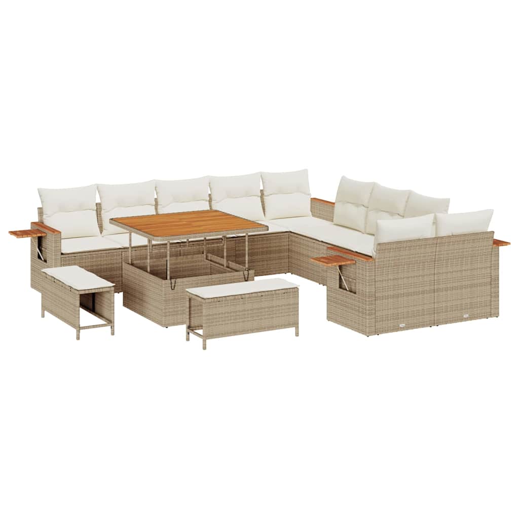 Garten-Sofa-Set mit Kissen 13 pcs Beige Poly Rattan