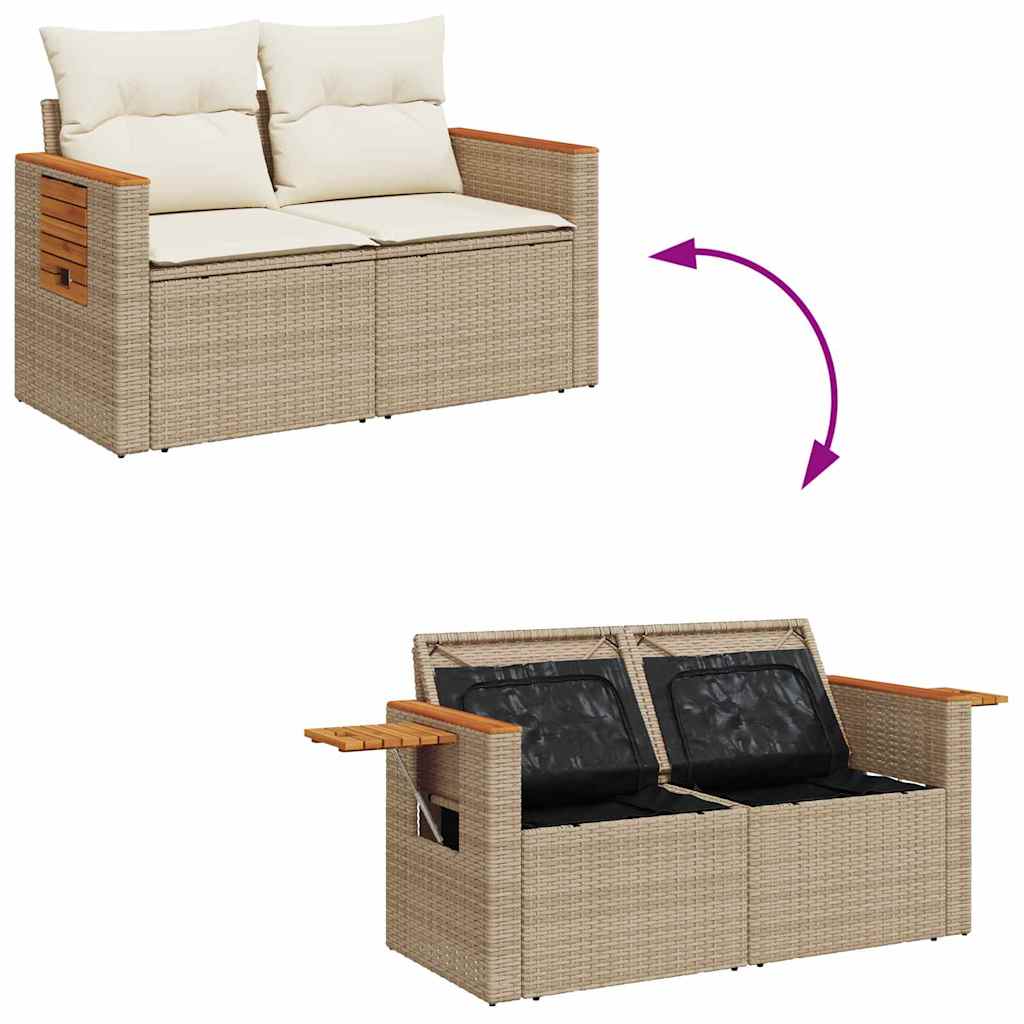Garten-Sofa-Set mit Kissen 13 pcs Beige Poly Rattan