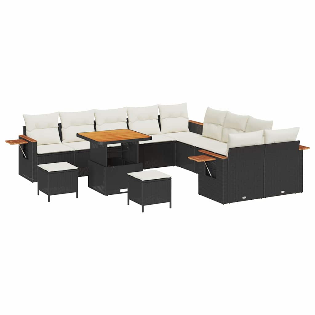 Garten-Sofa-Set mit Kissen 13 pcs Schwarz Poly Rattan