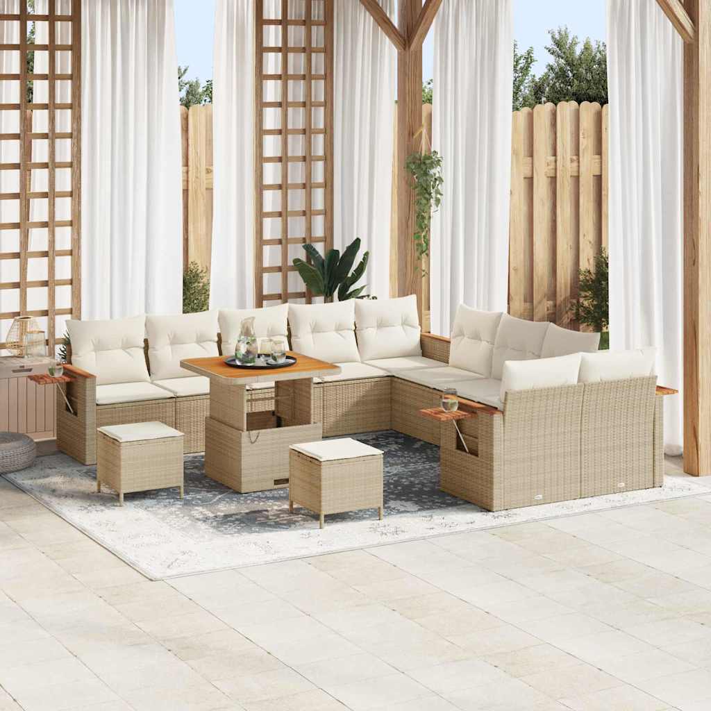 Garten-Sofa-Set mit Kissen 13 pcs Beige Poly Rattan