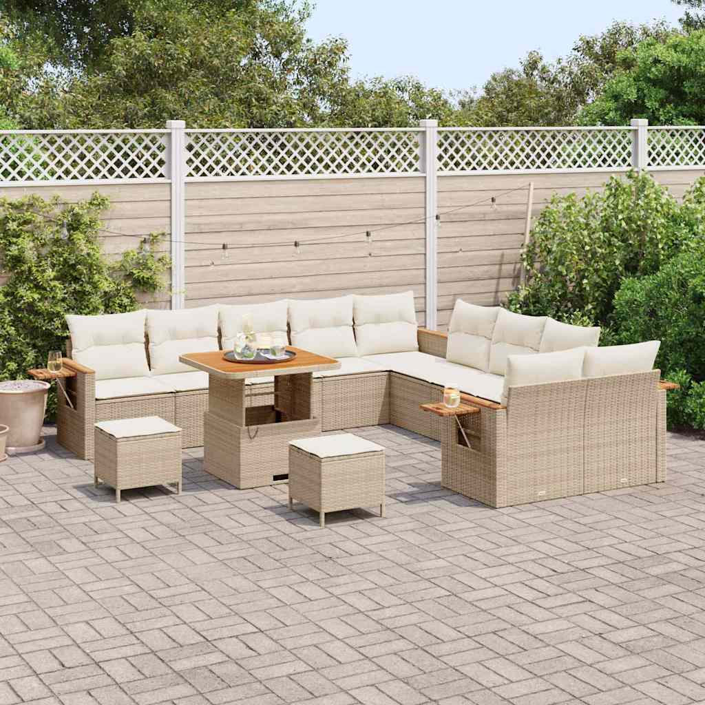 Garten-Sofa-Set mit Kissen 13 pcs Beige Poly Rattan