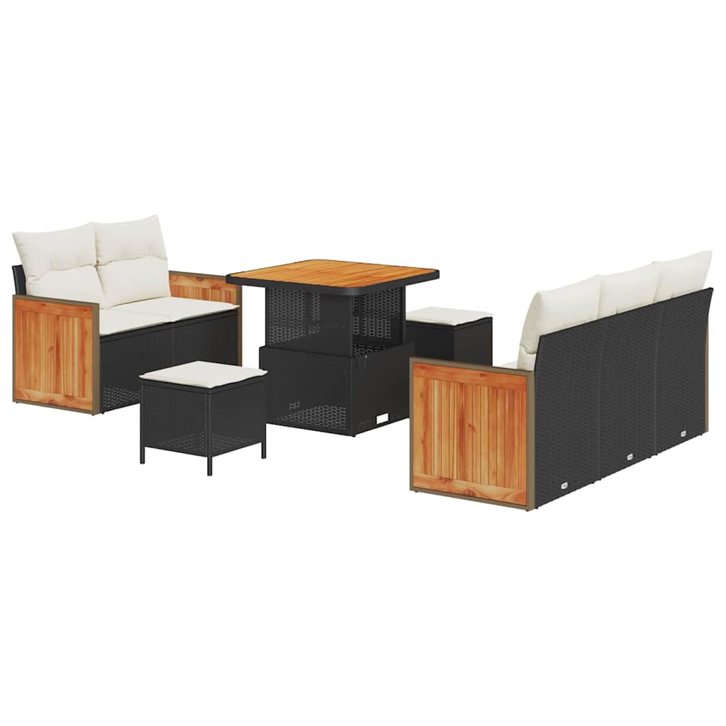 Garten-Sofa-Set mit Kissen 8 pcs Schwarz Poly Rattan