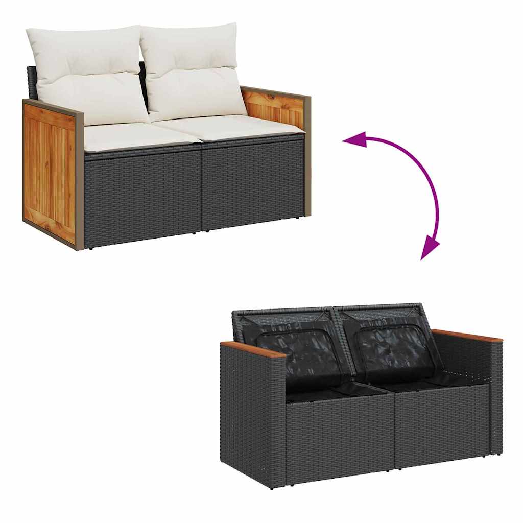 Garten-Sofa-Set mit Kissen 8 pcs Schwarz Poly Rattan