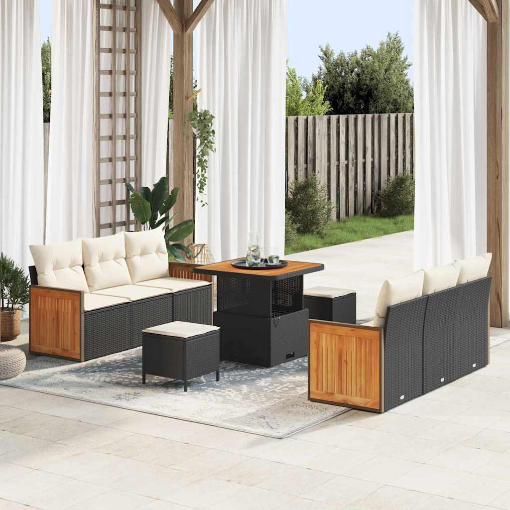 Garten-Sofa-Set 9 pcs Schwarz, Creme 80 x 80 x 71 cm