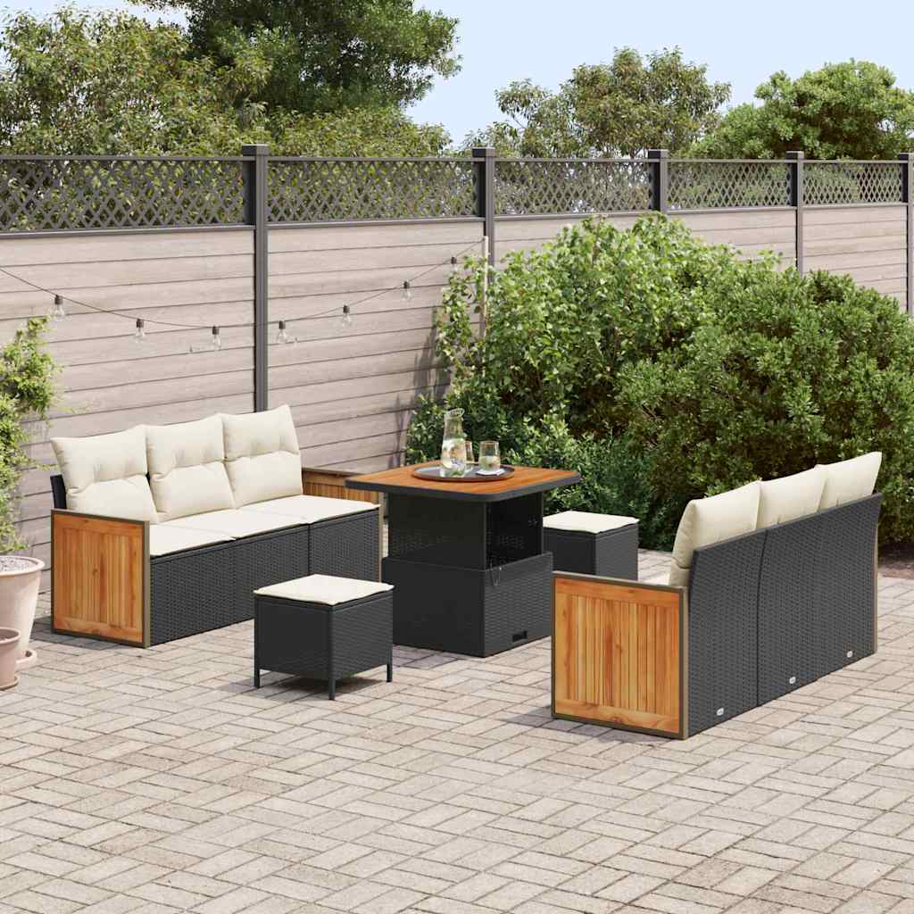 Garten-Sofa-Set 9 pcs Schwarz, Creme 80 x 80 x 71 cm