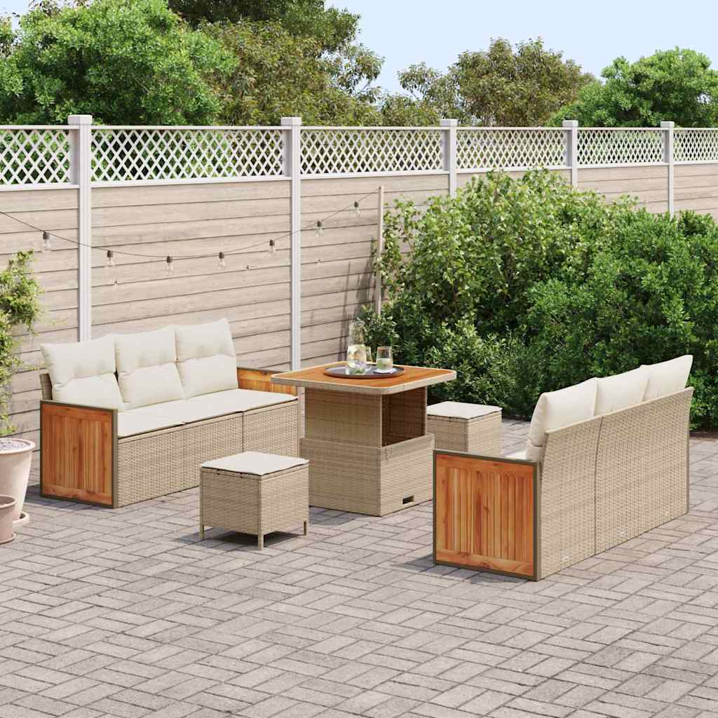 Garten-Sofa-Set 9 pcs Beige, Creme 80 x 80 x 71 cm Poly-Rattan