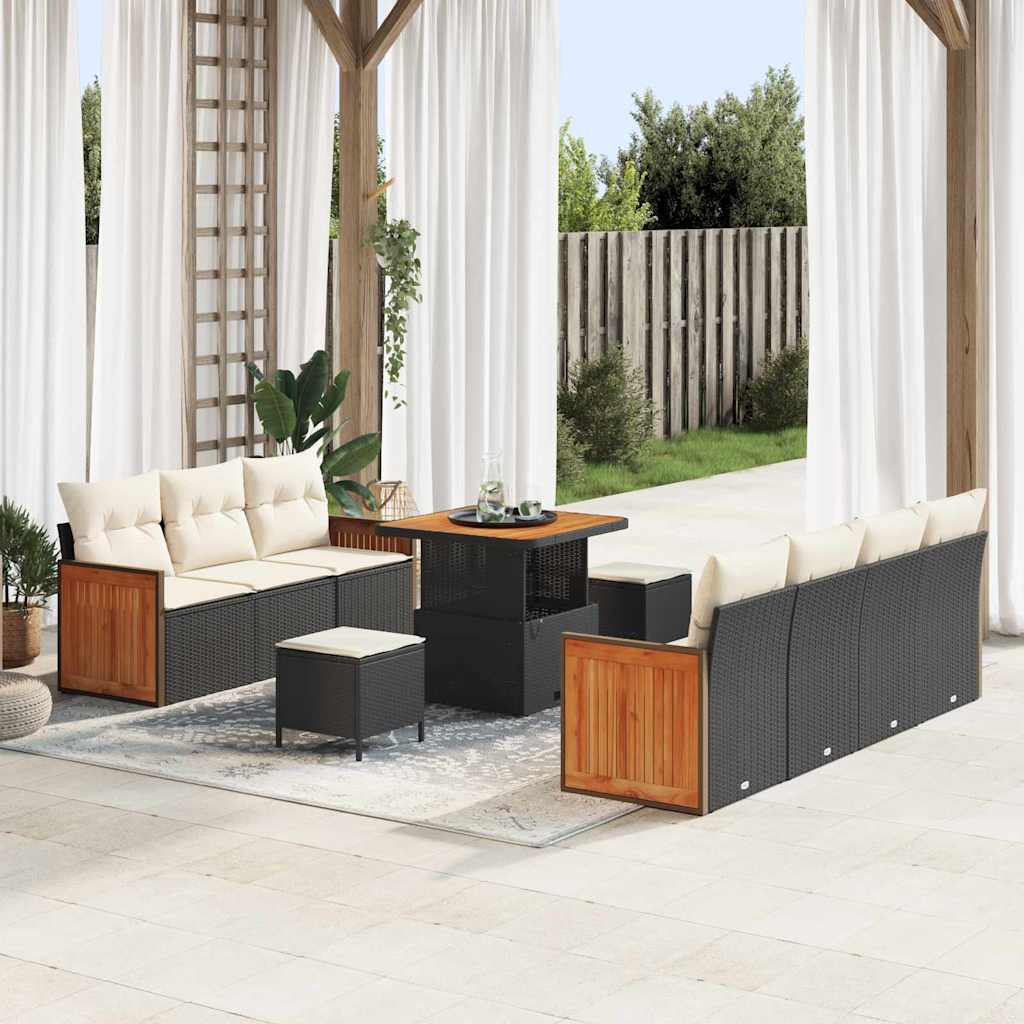 Garten-Sofa-Set 10 pcs Schwarz, Creme 80 x 80 x 71 cm