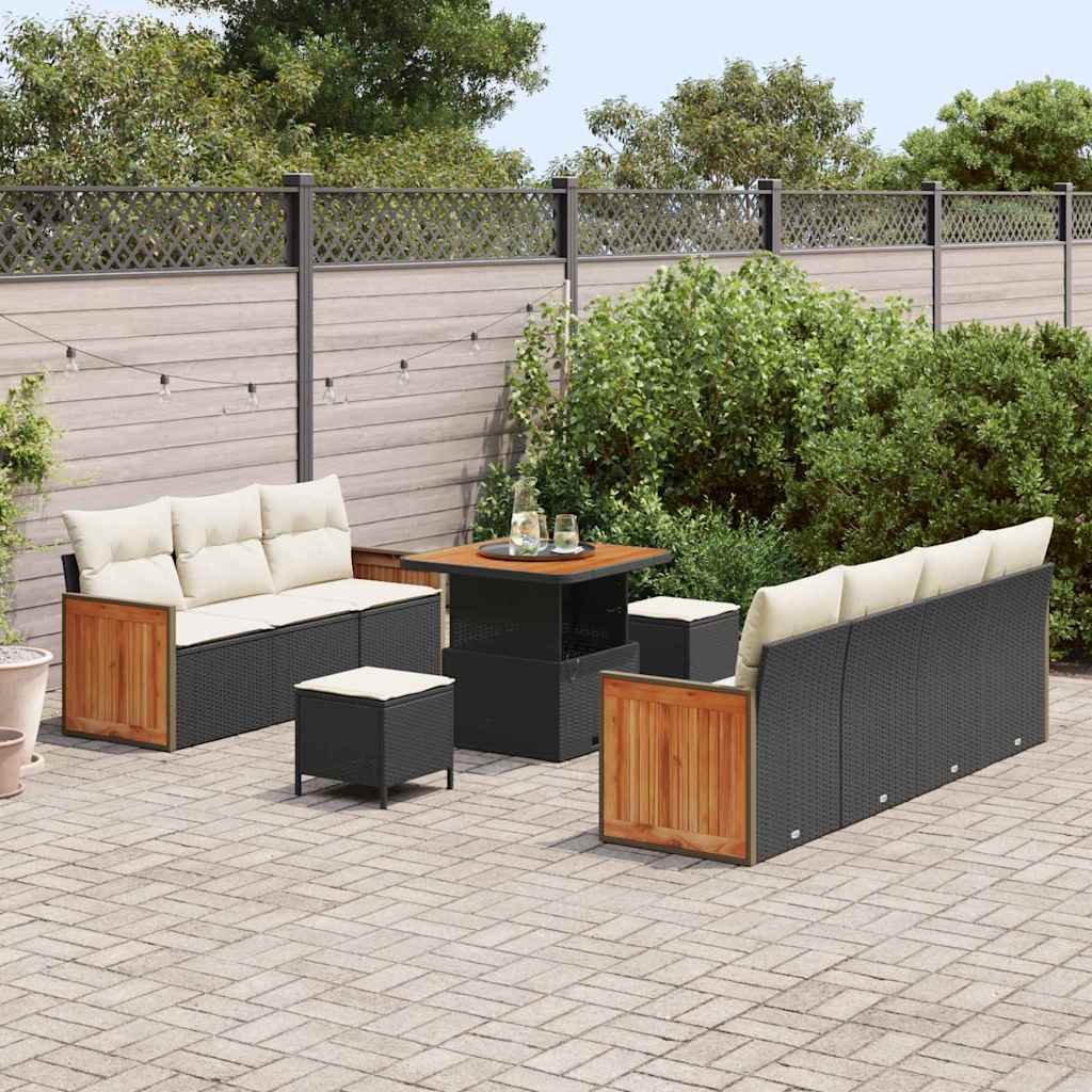 Garten-Sofa-Set 10 pcs Schwarz, Creme 80 x 80 x 71 cm