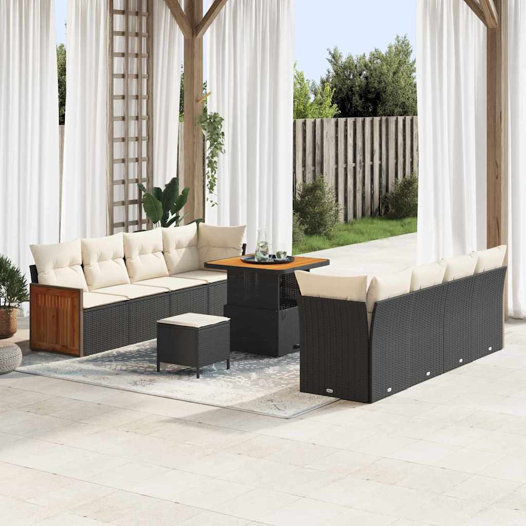 Garten-Sofa-Set 11 pcs Schwarz, Creme 80 x 80 x 71 cm