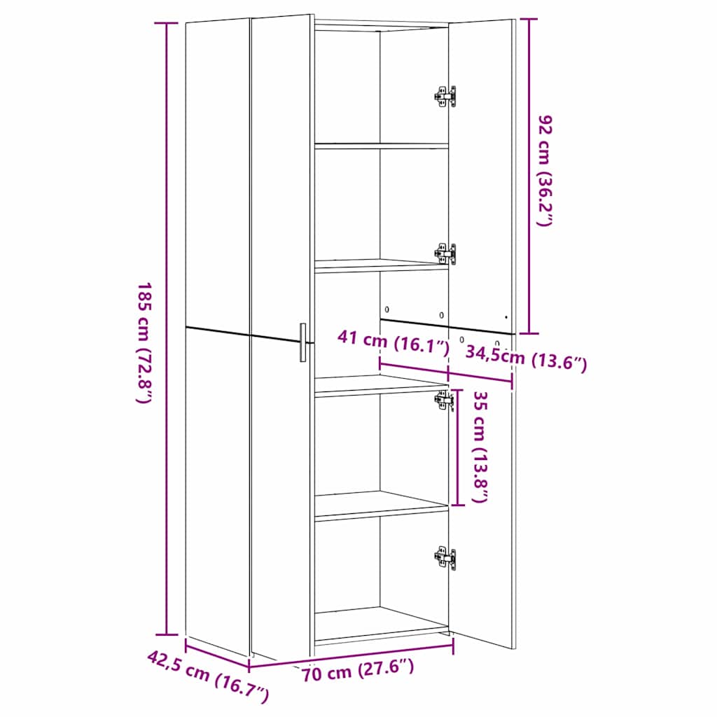 Hochboard Altholz 70 x 42.5 x 185 cm Holzwerkstoff