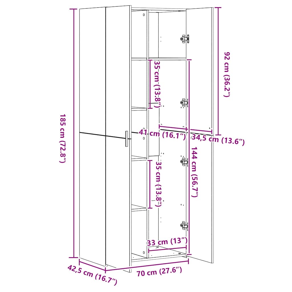 Hochboard Eiche handwerklich 70 x 42.5 x 185 cm Holzwerkstoff