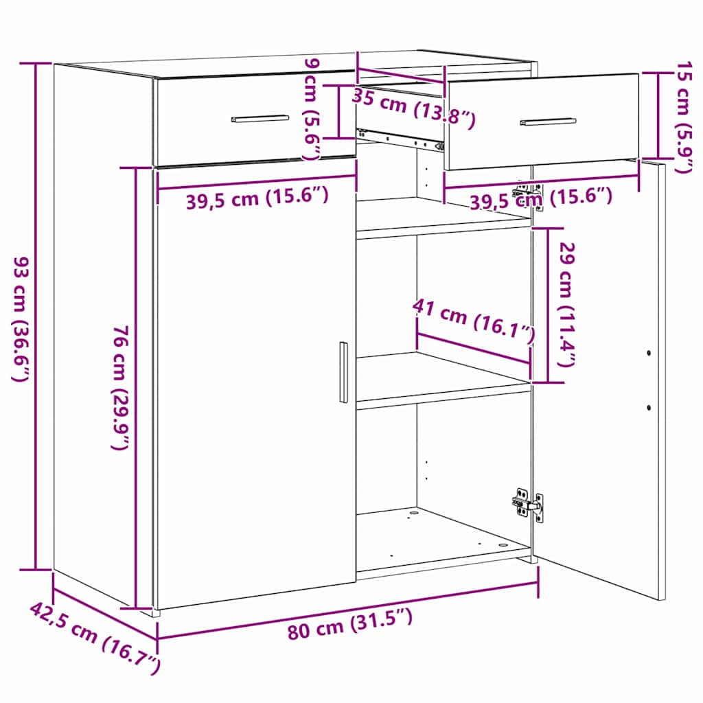 Badschrank Eiche handwerklich 80 x 42,5 x 93,5 cm Holzwerkstoff