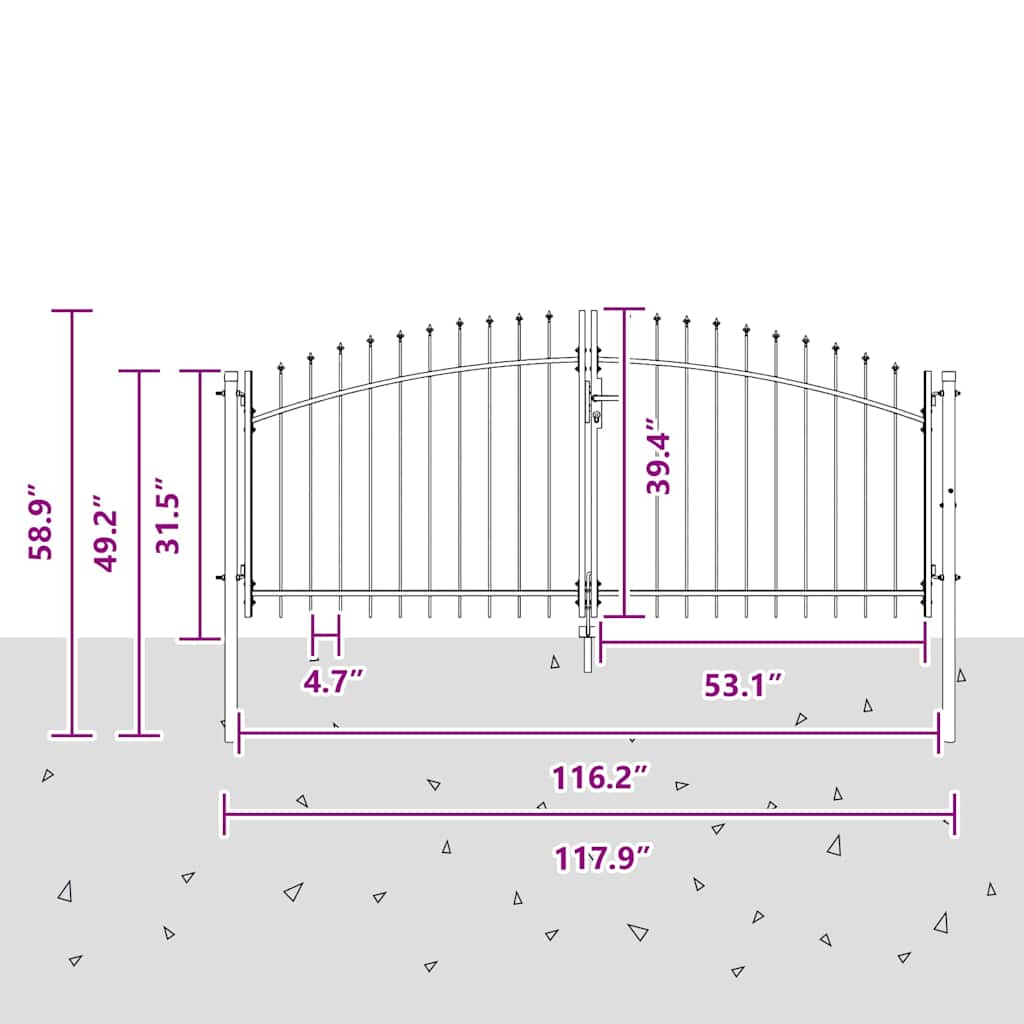 Gartentor mit Schloss Grau 100 x 300 cm Stahl