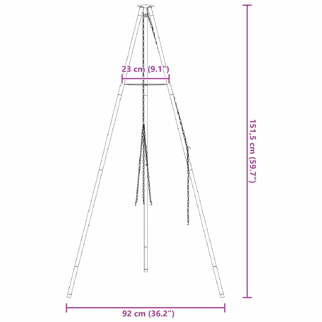 Lagerfeuer Stativ Schwarz 92 x 92 x 151.5 cm Stahl