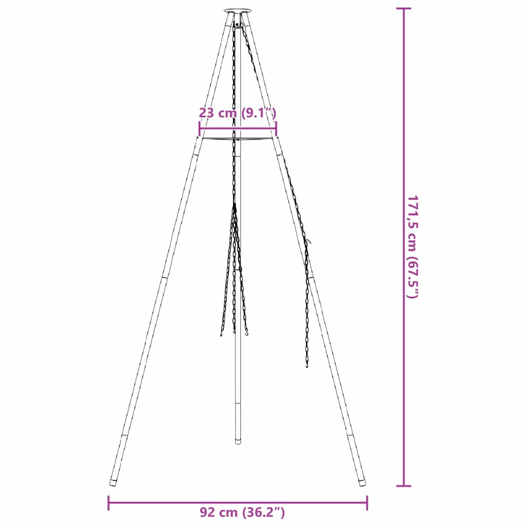 Lagerfeuer Stativ Schwarz 92 x 92 x 171.5 cm Stahl