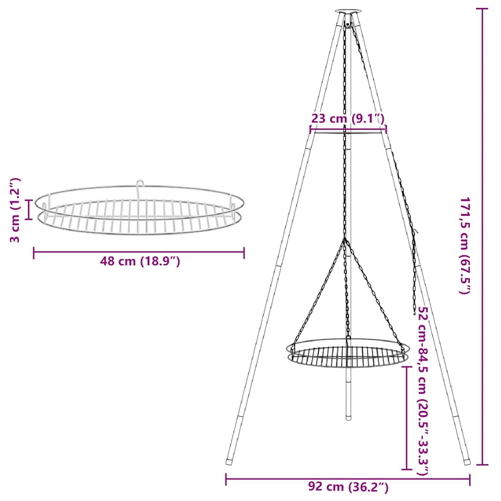 Lagerfeuer Stativ Schwarz 92 x 92 x 171.5 cm Stahl