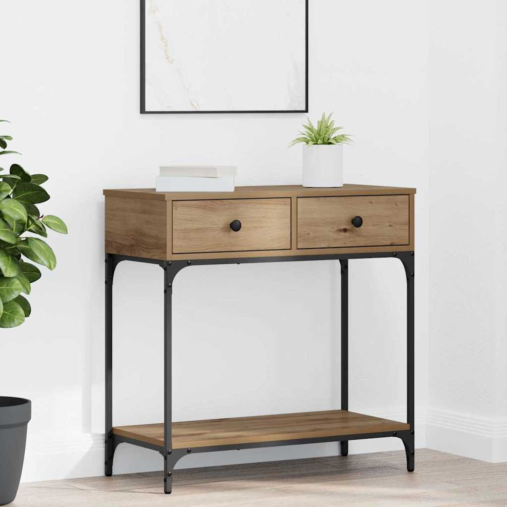 Konsolentisch mit Regal Eiche handwerklich 75 x 34.5 x 75 cm
