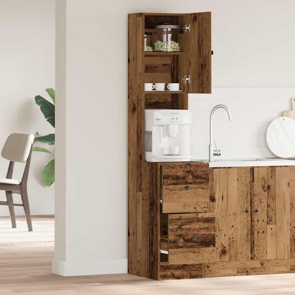 Küchenschrank mit Schubladen mit Regal Altholz Holzwerkstoff
