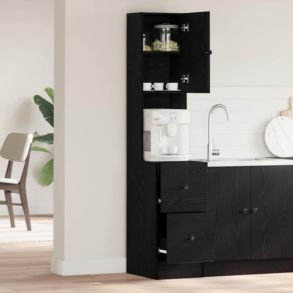 Küchenschrank mit Schubladen Schwarze Eiche Holzwerkstoff