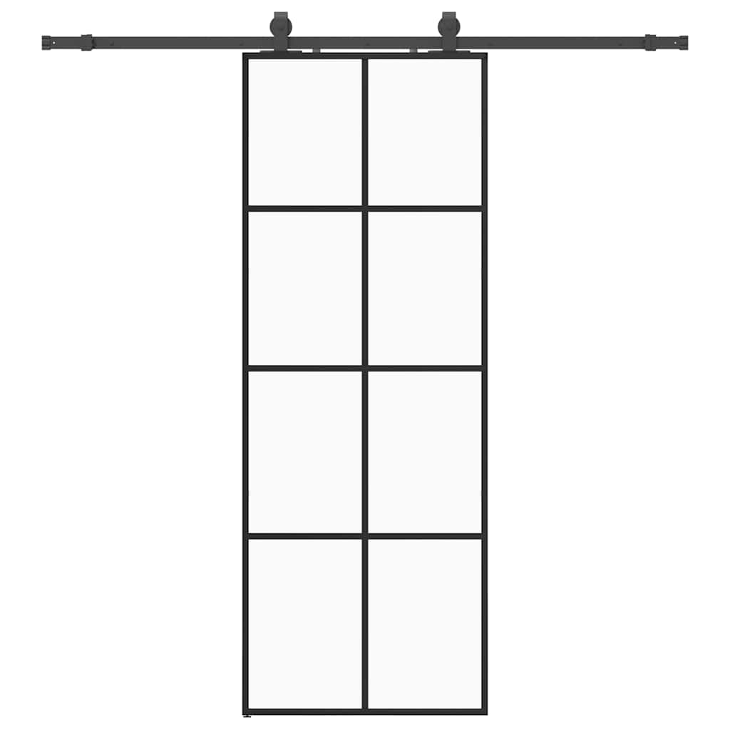 Schiebetür mit Beschlag Schwarz 76x205 cm ESG-Glas